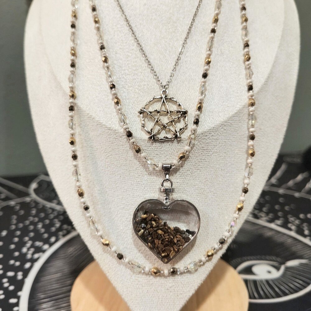 New Heart Pendant Tigers Eye 3 Layered Necklace All Adjustable Made with Love